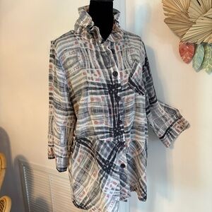 TERRA SJ Apparel Gray Plaid 3/4 Sleeve Tunic Shirt Top! Pink & White Gray! Med